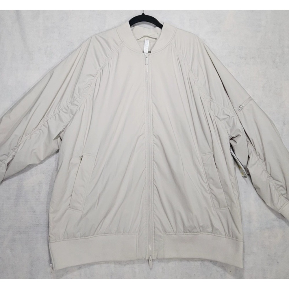 Zella Coat Mens XXL 2XL NEW Bomber Lightweight Relax Fit Gray Beige‎ Zip Pockets